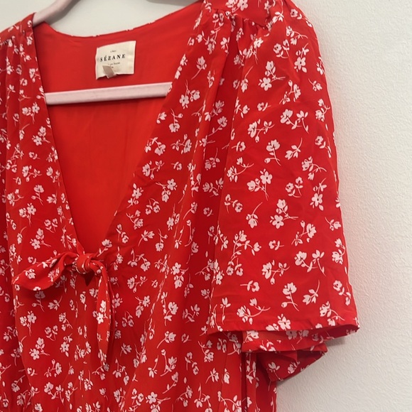 Sezane Gigi Red Coral Floral Mini Dress Size US 10 - Picture 6 of 9